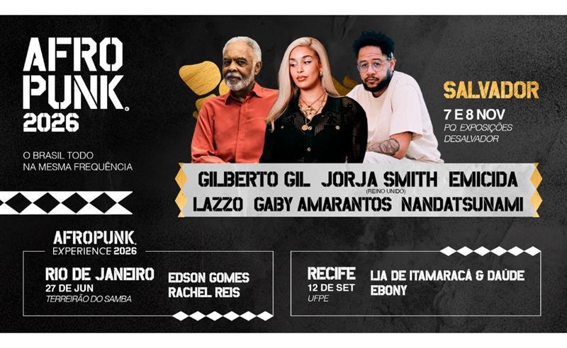 Com Gilberto Gil, Emicida, Jorja Smith, NandaTsunami e mais; AFROPUNK Brasil revela primeiros nomes do line-up 2026 e anuncia expansão nacional